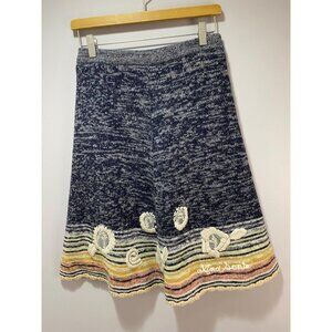 Vintage Embroidered Flower Knit Skirt Women's Size XL Artsy Striped Hem A-line